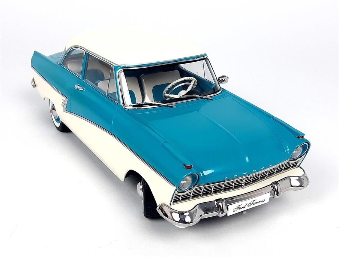KKscale 180272 1/18 Ölçek, 1957 Ford Taunus 17M P2, Turkuaz-Beyaz, Sergilemeye Hazır Metal Araba Modeli