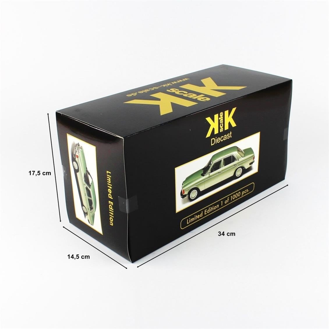 KKscale 180353 1/18 Ölçek, 1977 Mercedes Benz 230E W123, Metalik Açık Yeşil, Sergilemeye Hazır Metal Araba Modeli