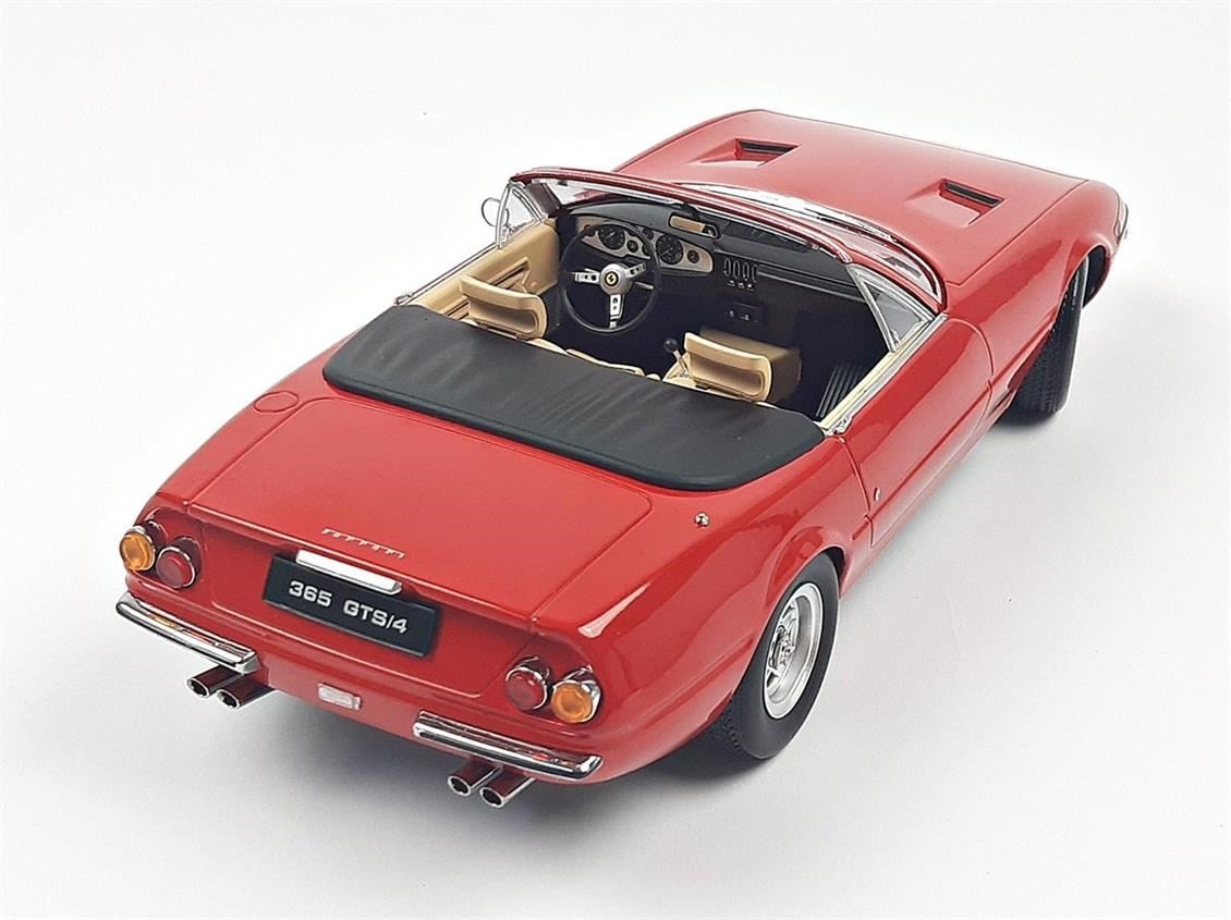 KKscale 180621 1/18 Ölçek, 1971 Ferrari 365 GTB Daytona Spyder Series 2, Kırmızı, Sergilemeye Hazır Metal Araba Modeli