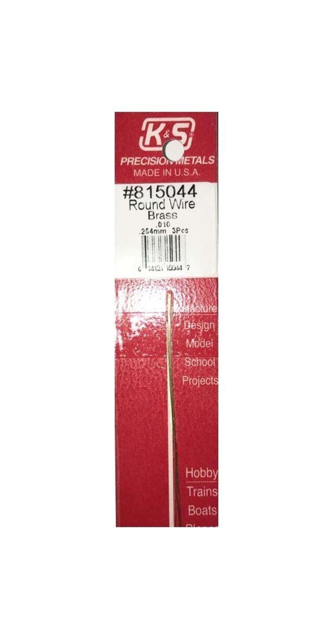 K&S 815044 Round 12 Brass Wıre- .010 X 3Pcs