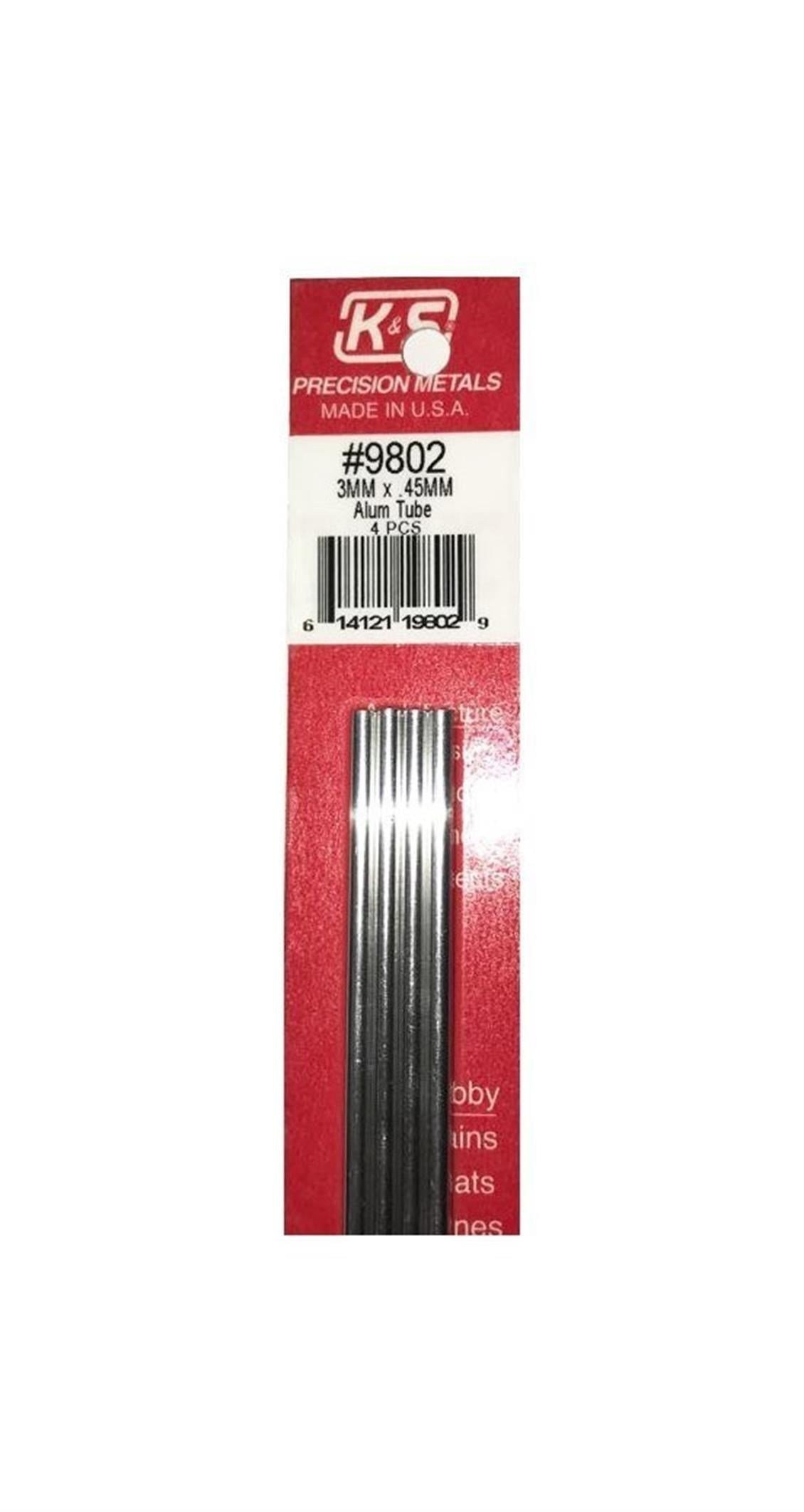 K&S 9802 Round Alumınum Tubes-3Mm Odx.45Mm Wallx300Mm-
