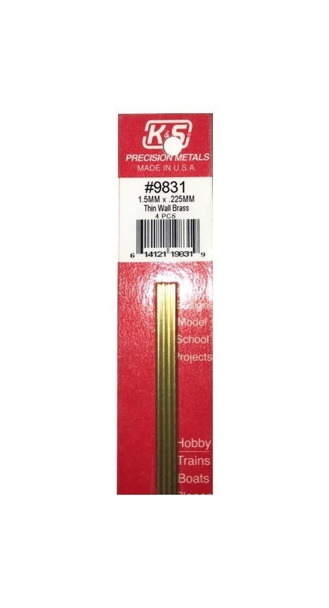 K&S 9831 Thın Wall Brass Tubes-1.5Mm Odx.225Mm Wallx30