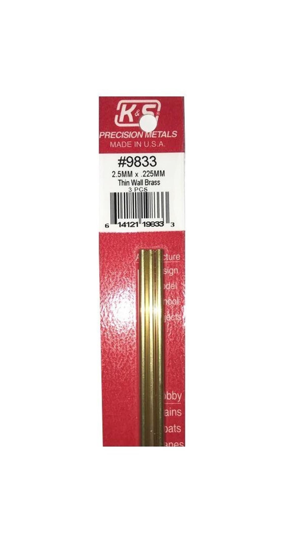 K&S 9833 Thın Wall Brass Tubes-2.5Mm Odx.225Mm Wallx30