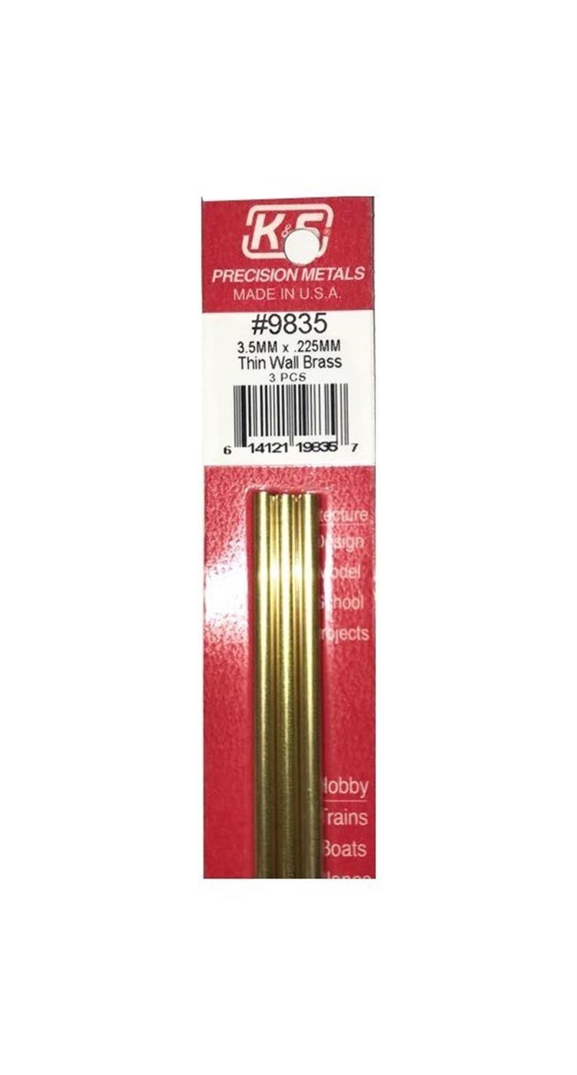 K&S 9835 Thın Wall Brass Tubes-3.5Mm Odx.225Mm Wallx30