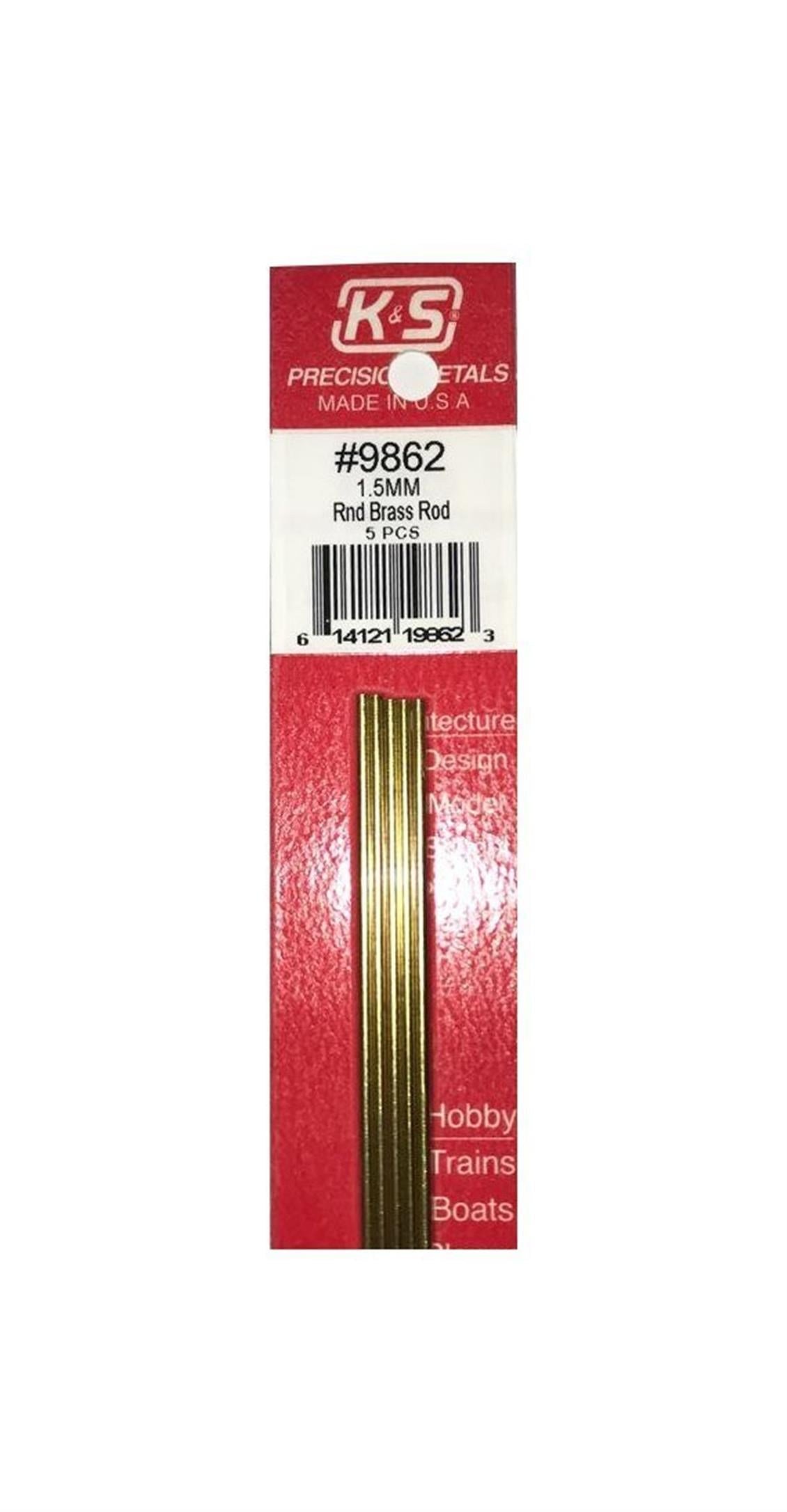 K&S 9862 Round Brass Rods-1.5Mm Diameterx300Mm-5Pcs
