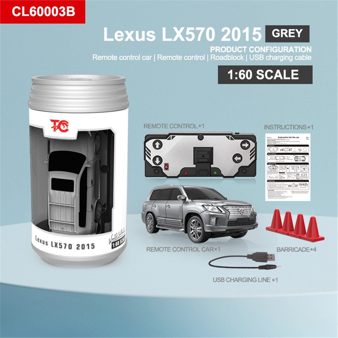 Lexus LX570, Gümüş Gri, 1/60 Ölçek, 2.4Ghz 4 Kanal Uzaktan Kumandalı Araba