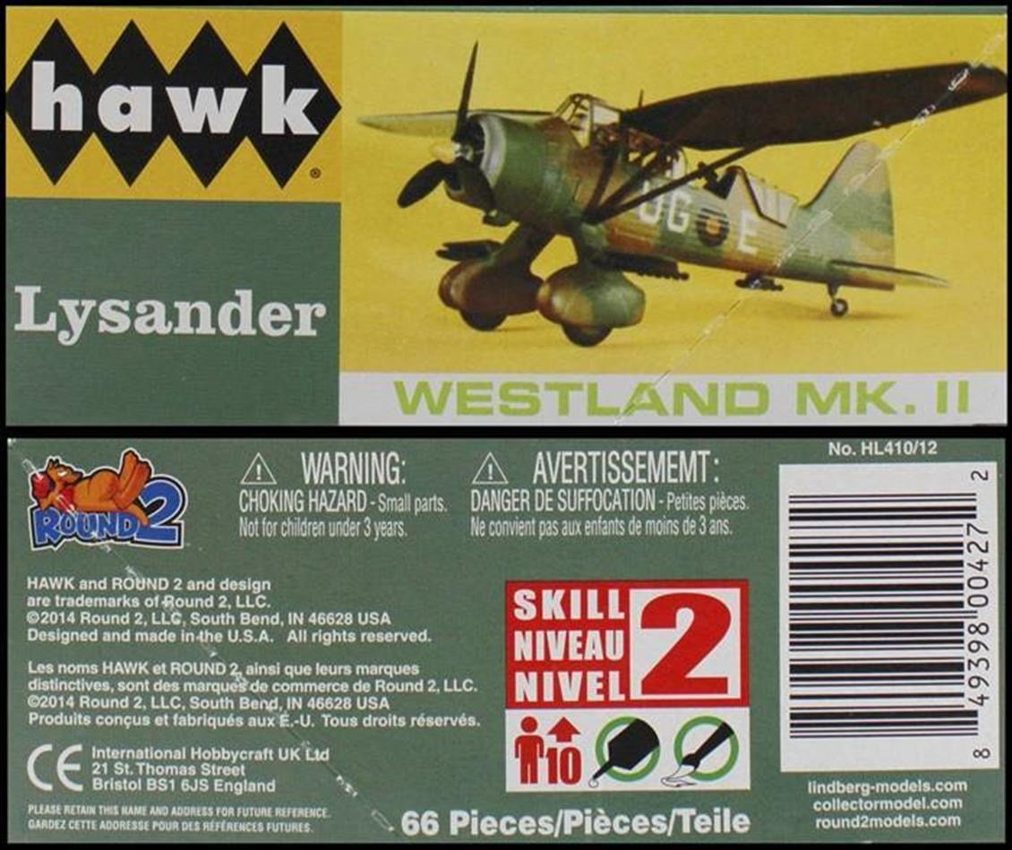 Lindberg 410 1/48 Ölçek, Westland Lysander Savaş Uçağı, Plastik Model kiti