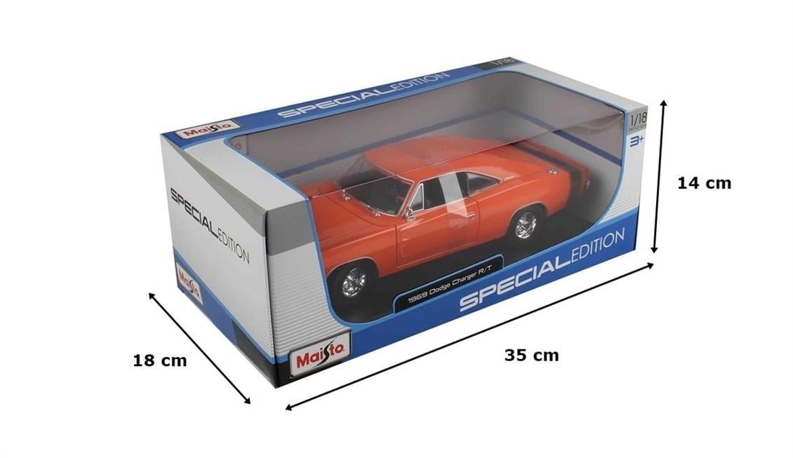 Maisto 31387 1/18 Ölçek, 1969 Dodge Charger R/T, Orange, Sergilemeye Hazır Metal Araba Modeli