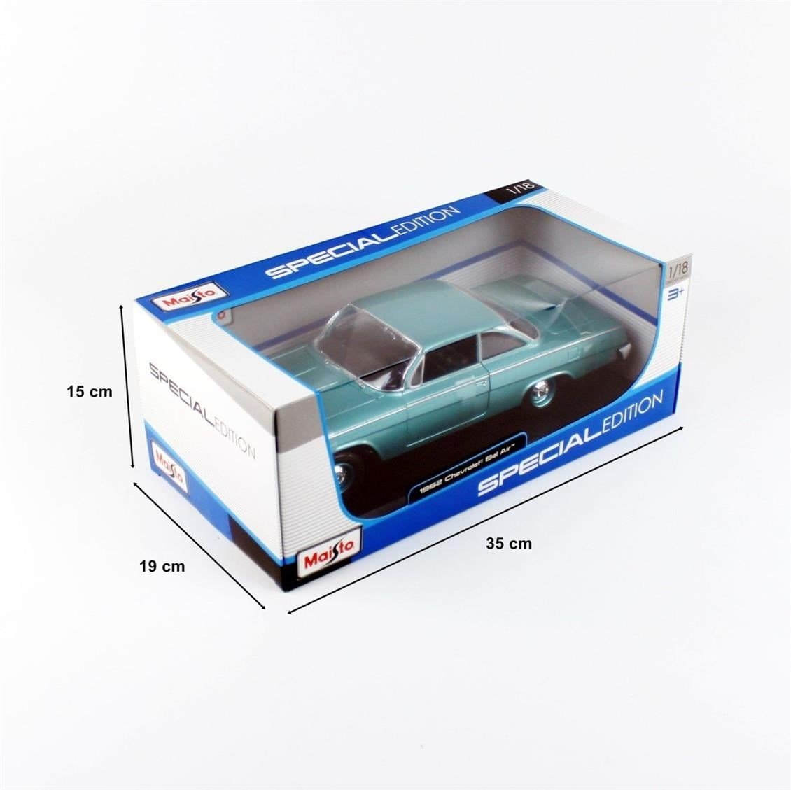 Maisto 31641 1/18 Ölçek, 1962 Chevrolet Bel Air, Turkuaz, Sergilemeye Hazır Metal Araba Modeli