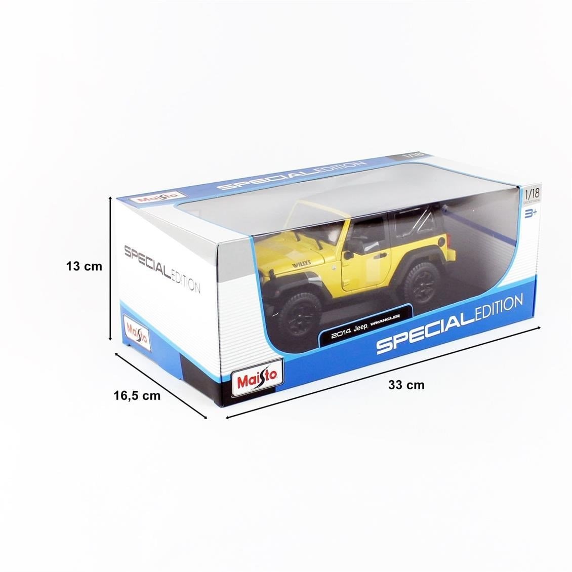 Maisto 31676 1/18 Ölçek, 2014 Jeep Wrangler, Sarı, ergilemeye Hazır Metal Cip Modeli