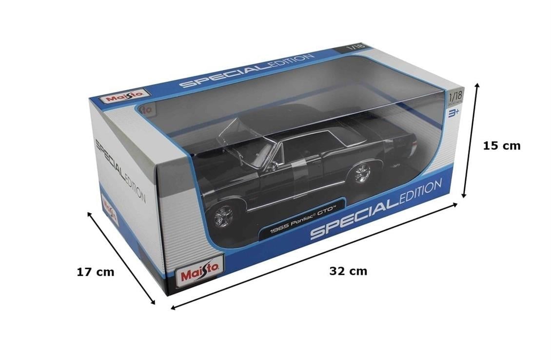 Maisto 31885 1/18 Ölçek, 1965 Pontiac GTO ,Hurst Edition, Siyah, Sergilemeye Hazır Metal Araba Modeli