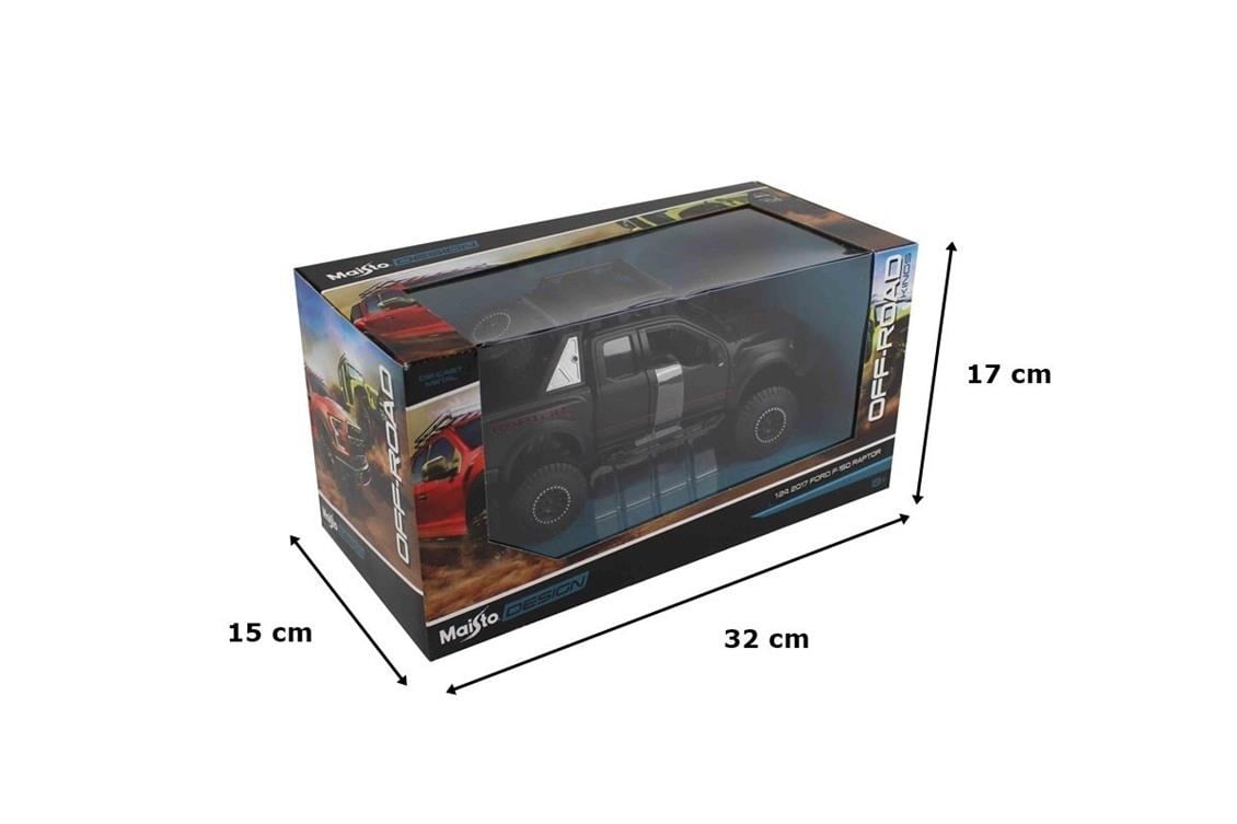 Maisto 32521 1/24 Ölçek, 2017 Ford F-150 Raptor, Mat Siyah, Sergilemeye Hazır Metal Kamyonet Modeli