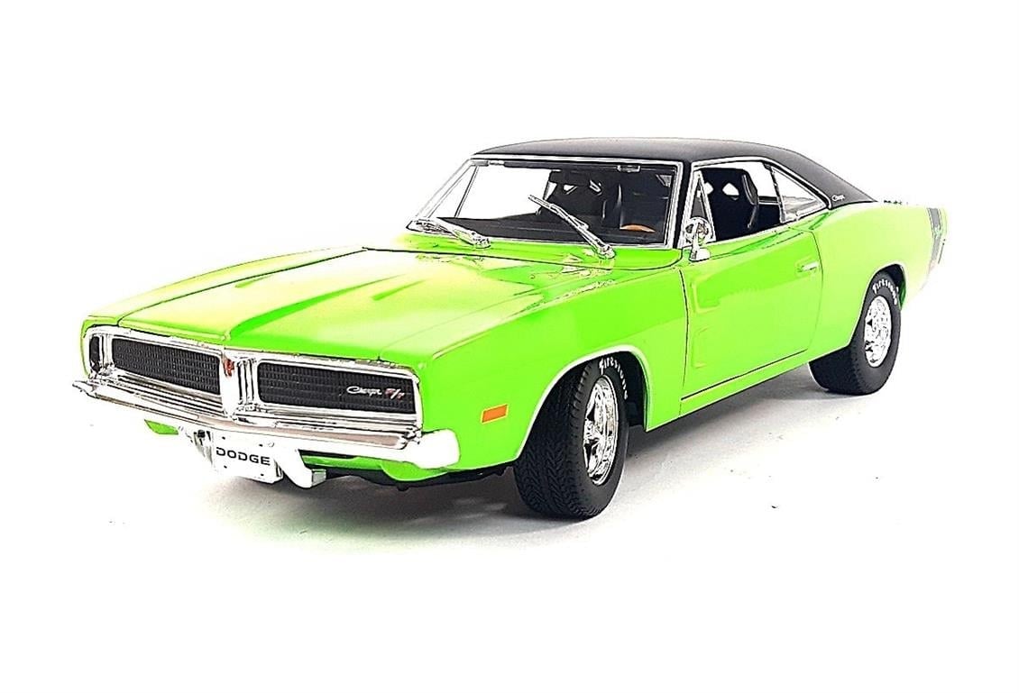 Maisto 32612 1/18 Ölçek, 1969 Dodge Charger R/T, Yeşil-Siyah, Sergilemeye Hazır Metal Araba Modeli