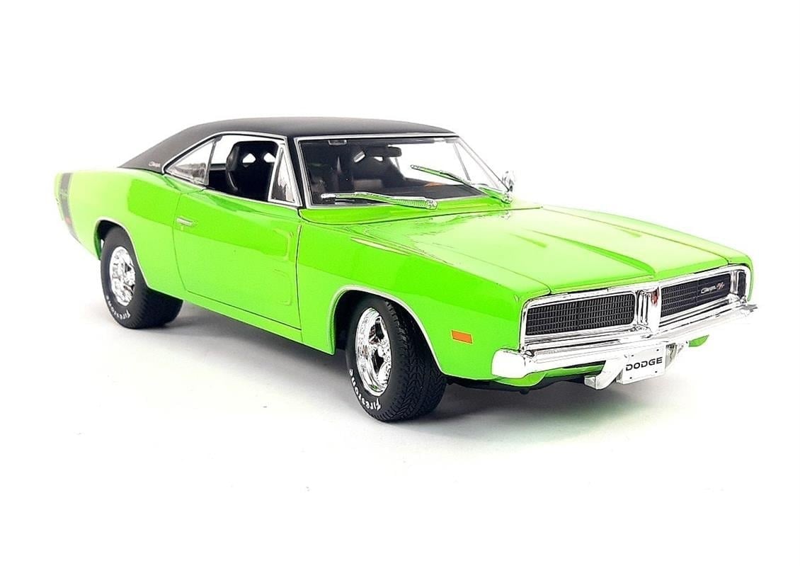 Maisto 32612 1/18 Ölçek, 1969 Dodge Charger R/T, Yeşil-Siyah, Sergilemeye Hazır Metal Araba Modeli