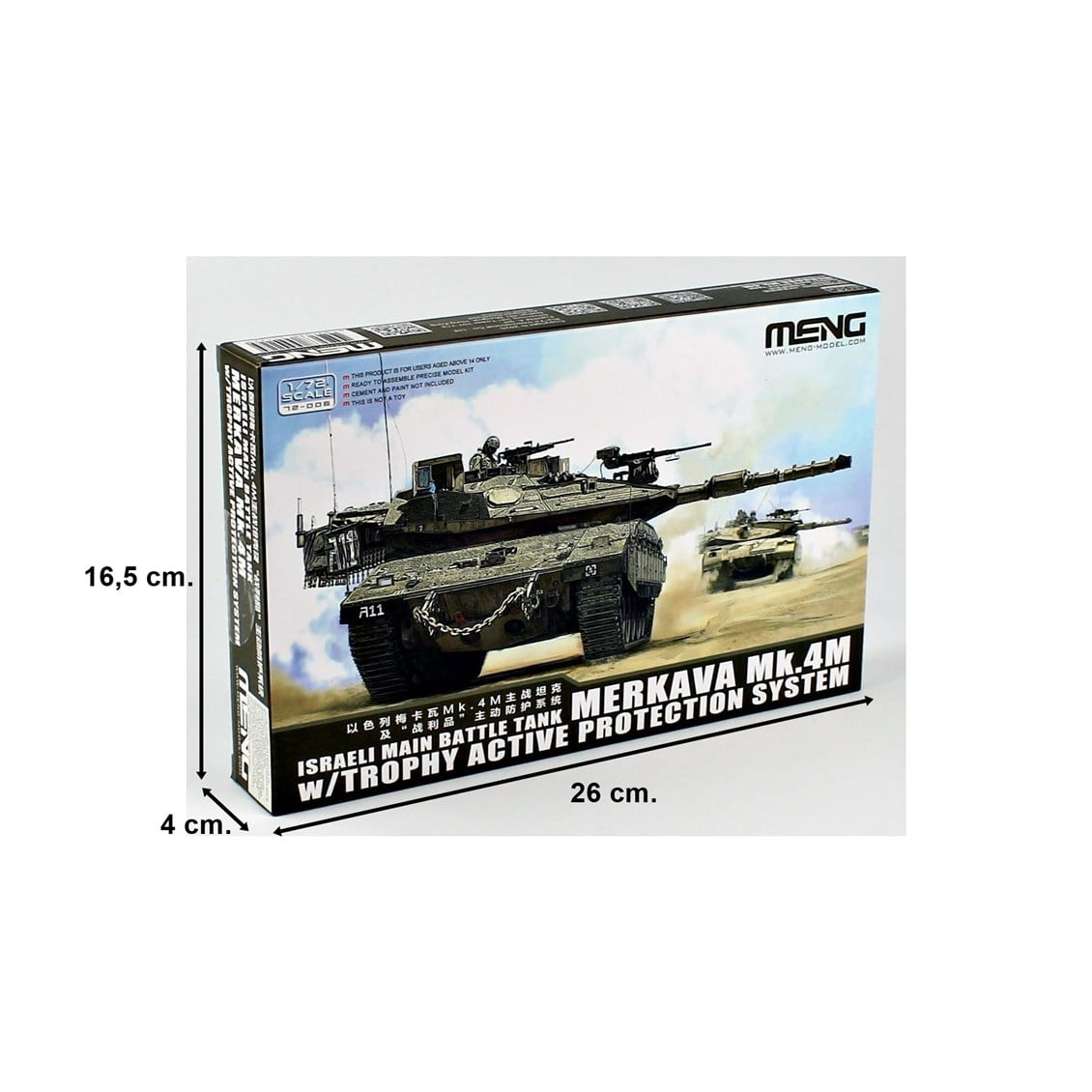 Meng 72-006 1/72 Ölçek, İsrail Merkava Mk.4M Ana Muharebe Tankı ve Trophy Active Protection System, Plastik Model Kiti