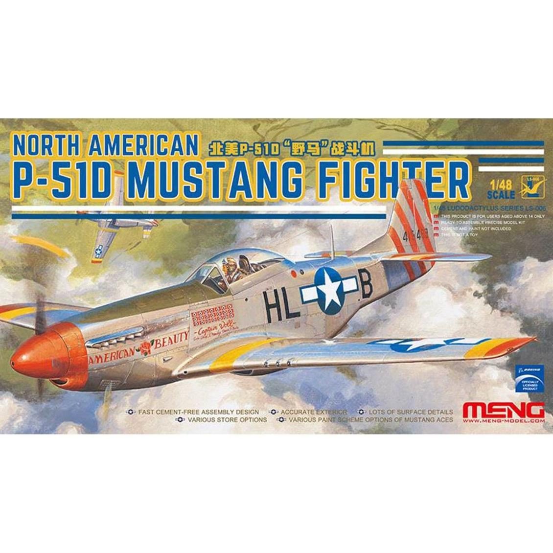 Meng LS-006 1/48 Ölçek, P-51D Mustang Savaş Uçağı, Plastik Model Kiti