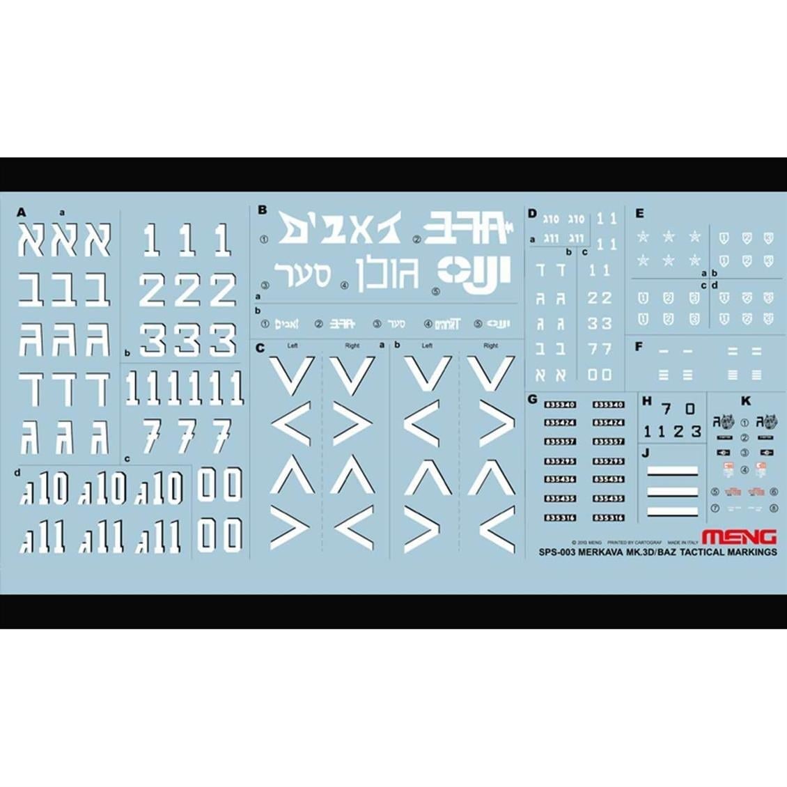Meng SPS-003 1/35 Ölçek, Merkeva Mk.3D/BAZ Taktikal Semboller Decali