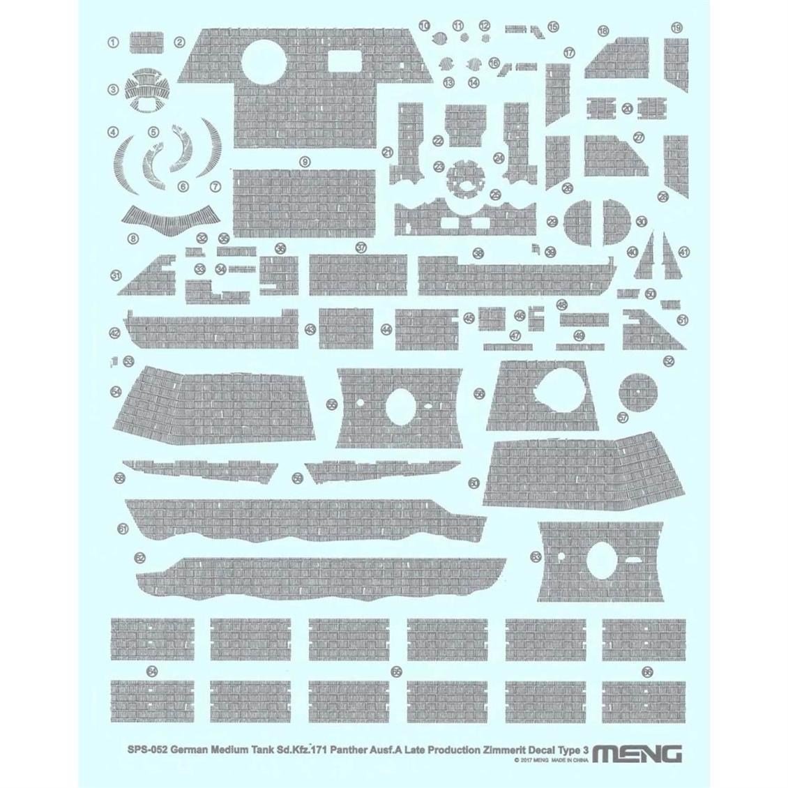 Meng SPS-052 1/35 Ölçek, Zimmerit Decal Seti, (C Tipi), Alman Medium Tank Sd.Kfz.171 Panther Ausf.A, Plastik Model Kiti