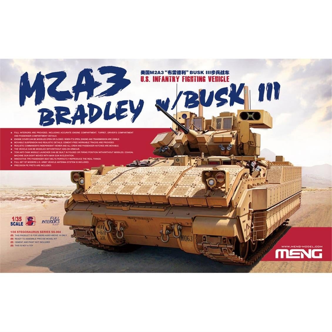 Meng SS-004 1/35 Ölçek, M2A3 Bradley, BUSK III Ekipmanlı Askeri Aracı, Plastik Model Kiti