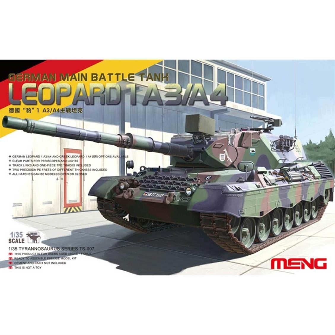 Meng TS-007 1/35 Ölçek, Alman Leopard 1 A3/A4 Ana Muharebe Tankı, Plastik Model Kiti