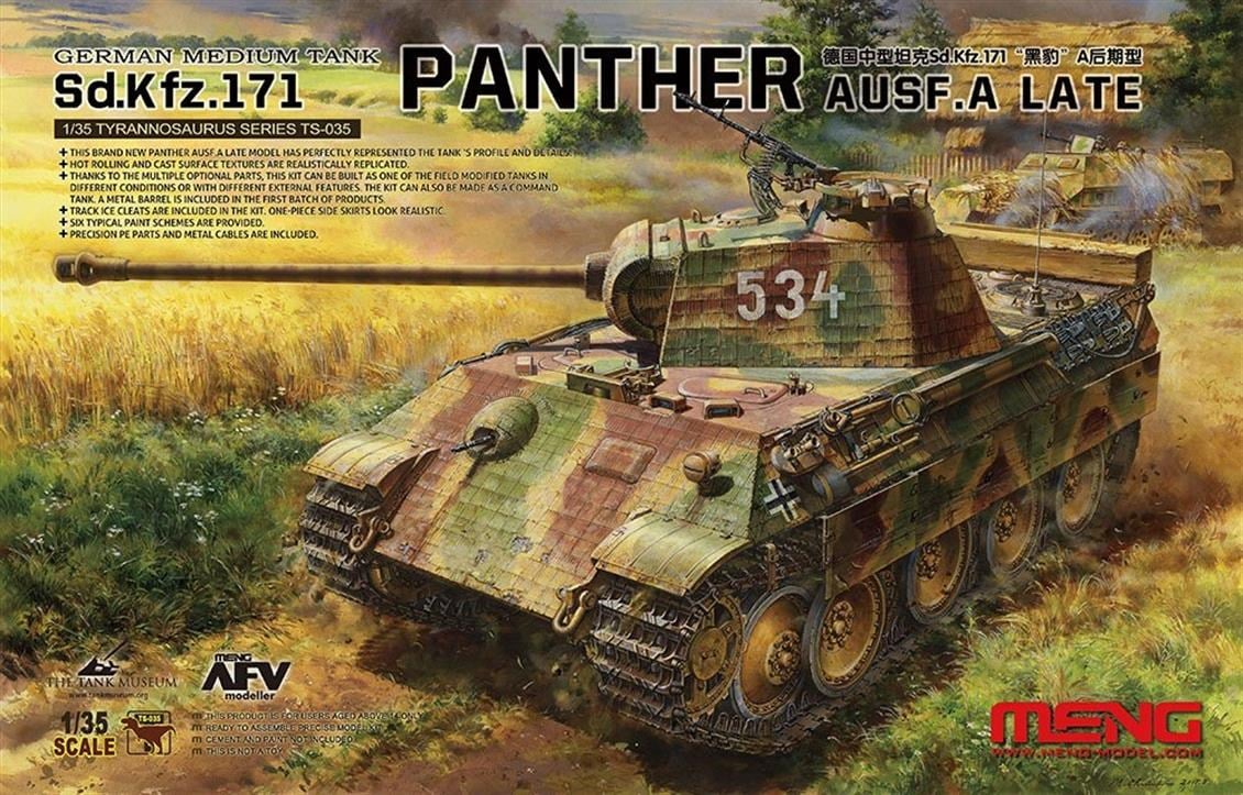 Meng TS-035 1/35 Ölçek, Alman Sd.Kfz.171 Panther Ausf.A Geç Dönem Tankı, Plastik Model Kiti
