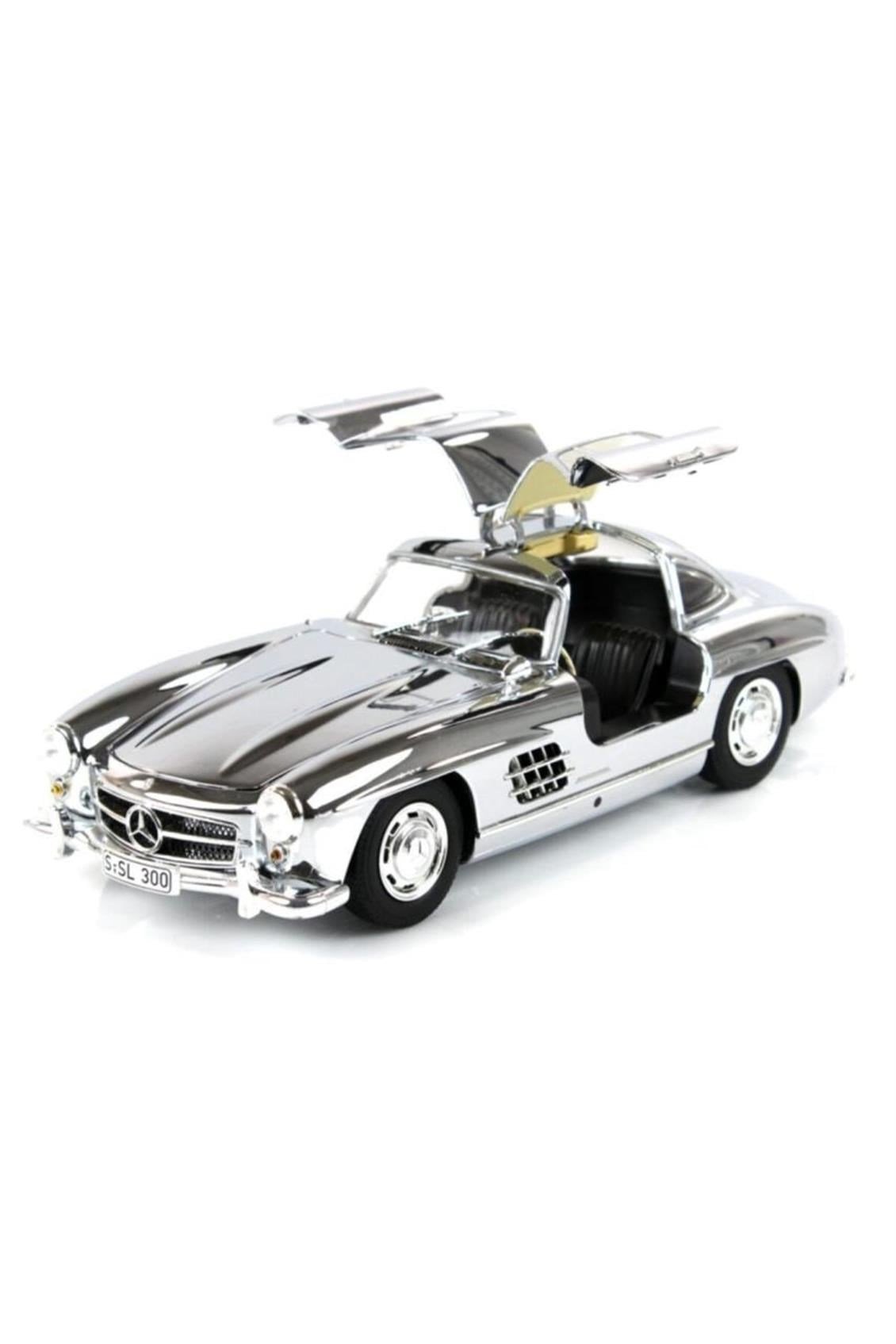 MiniChamps B66040645 1/18 Ölçek, Mercedes Benz 300SL (W198) Coupe 1954, Chrome, Sergilemeye Hazır Metal Araba Modeli