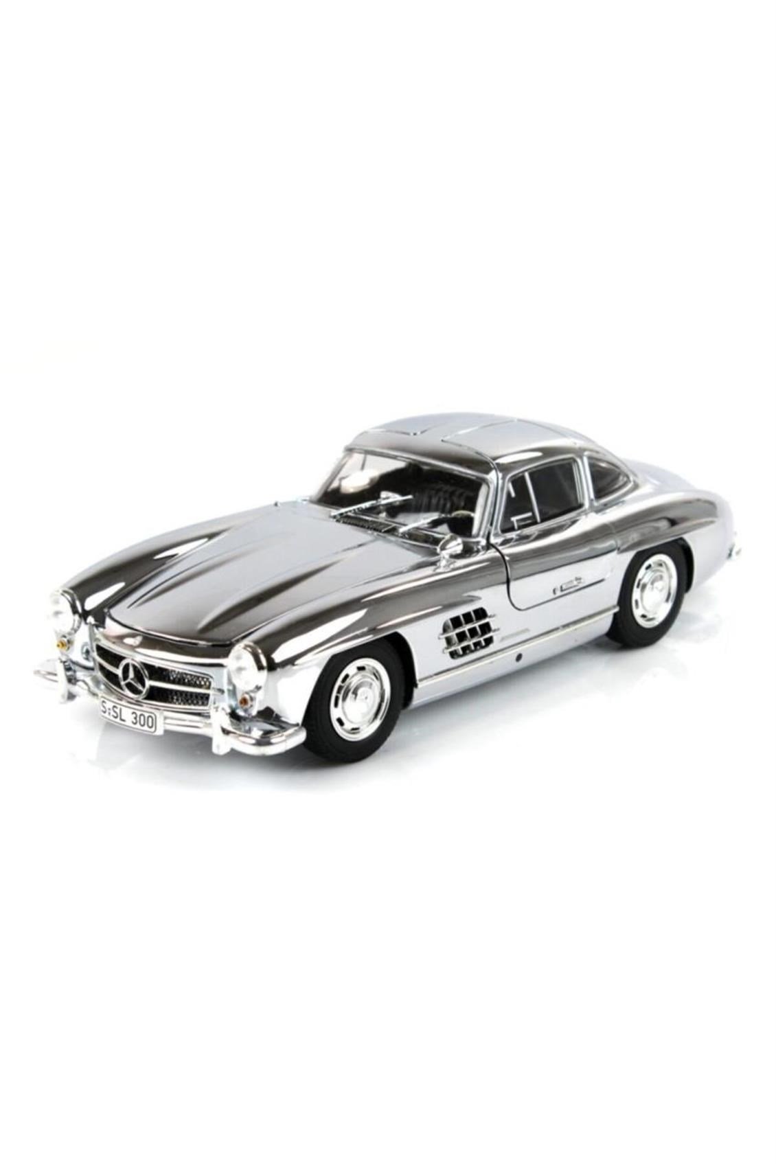 MiniChamps B66040645 1/18 Ölçek, Mercedes Benz 300SL (W198) Coupe 1954, Chrome, Sergilemeye Hazır Metal Araba Modeli