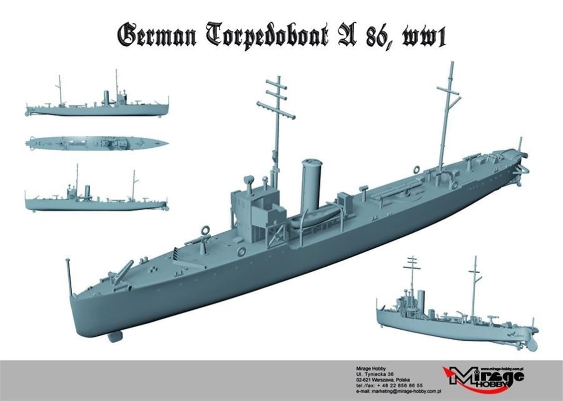Mirage 350505 1/350 Ölçek, A 86 German Torpedoboat A/III Class, Plastik Model kiti