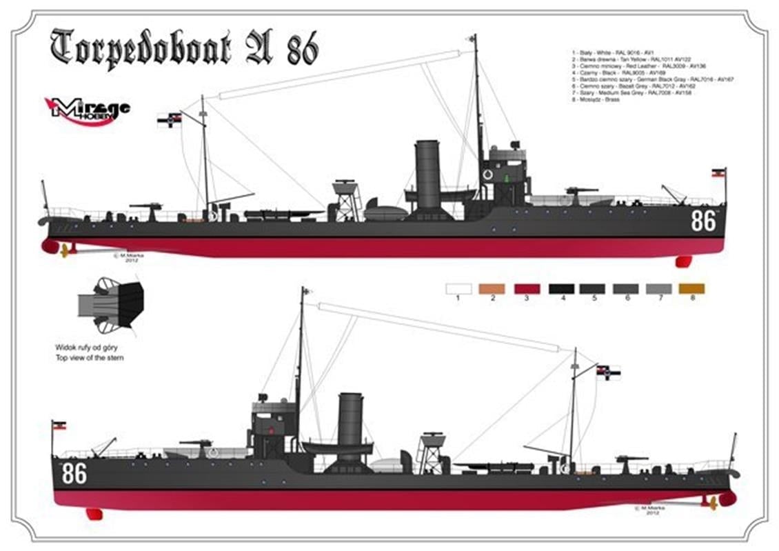 Mirage 350505 1/350 Ölçek, A 86 German Torpedoboat A/III Class, Plastik Model kiti