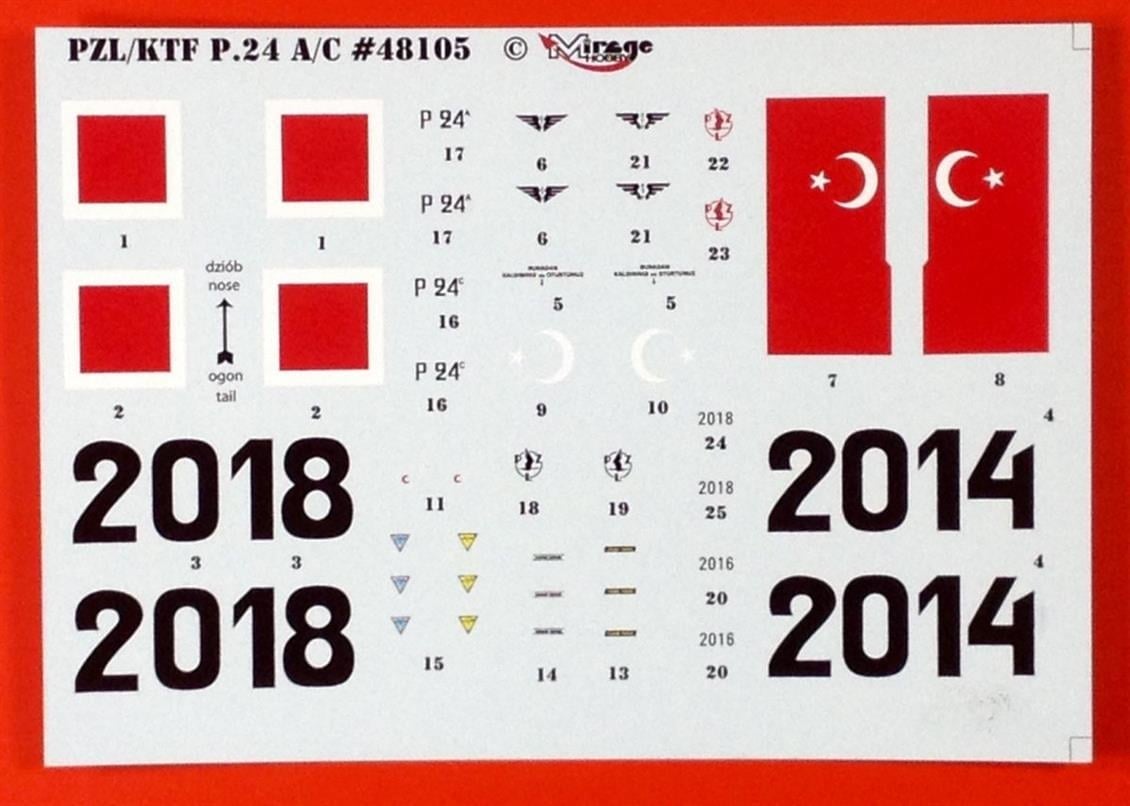 Mirage 48105 1/48 Ölçek, Pzl/Tfk P.24 C Turkish Air Force, W/Res, Plastik Model kiti