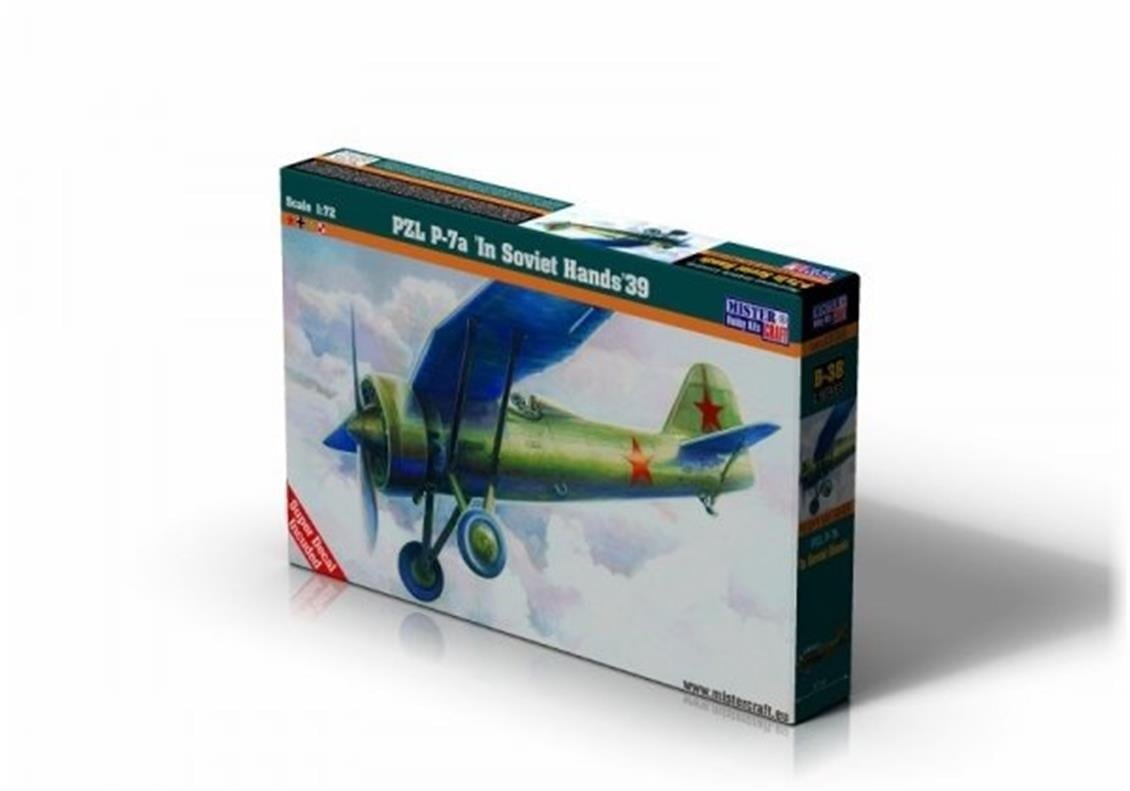 Mistercraft B038 1/72 Ölçek, PZL P-7 (Sovyetler Birliğinde) Savaş Uçağı, Plastik Model kiti
