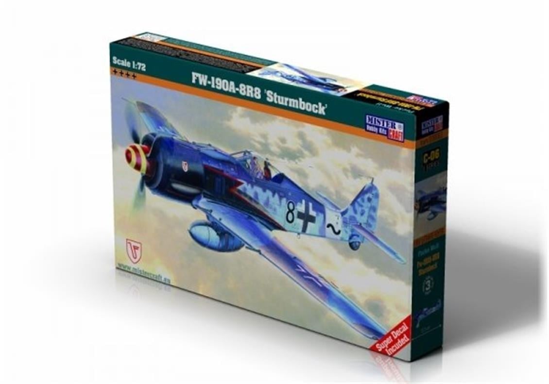 Mistercraft C006 1/72 Ölçek, Fw-190A8R8 (Sturmbock) Savaş Uçağı, Plastik Model kiti