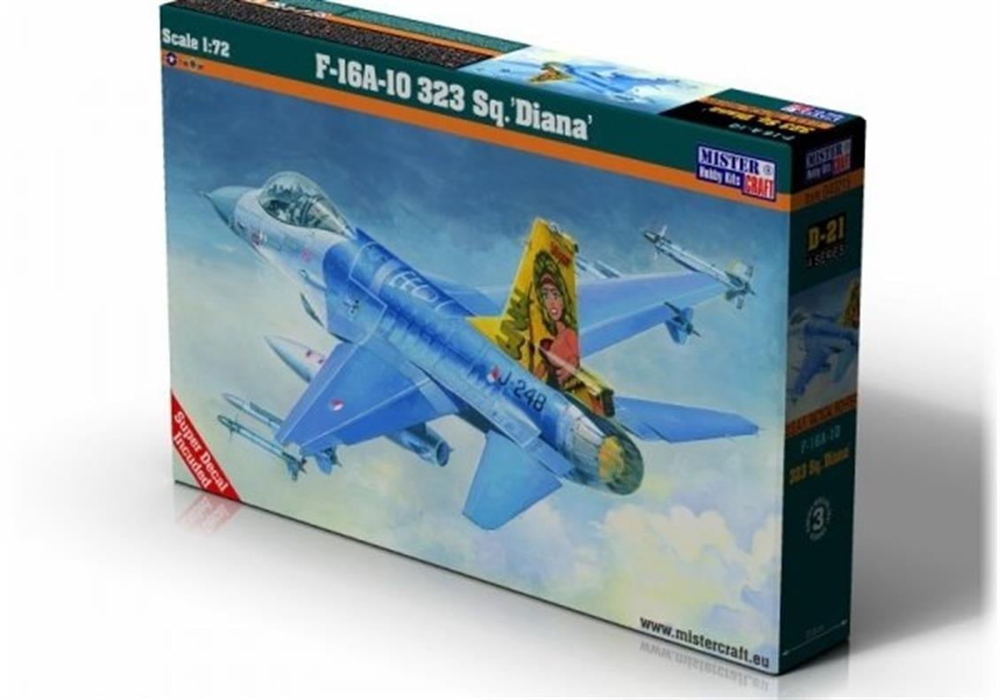 Mistercraft D021 1/72 Ölçek, F-16A-10323 Sq. Diana Savaş Uçağı, Plastik Model kiti