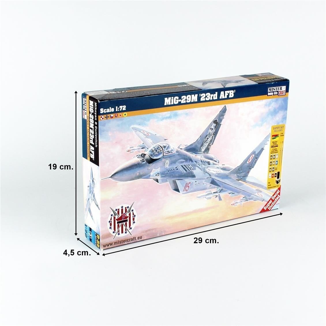 Mistercraft D022ST 1/72 Ölçek, MIG-29M 23rd AFB Savaş Uçağı, Plastik Model kiti, (12xBoya,2xFırça,Yapıştırıcılı Başlangıç Seti)