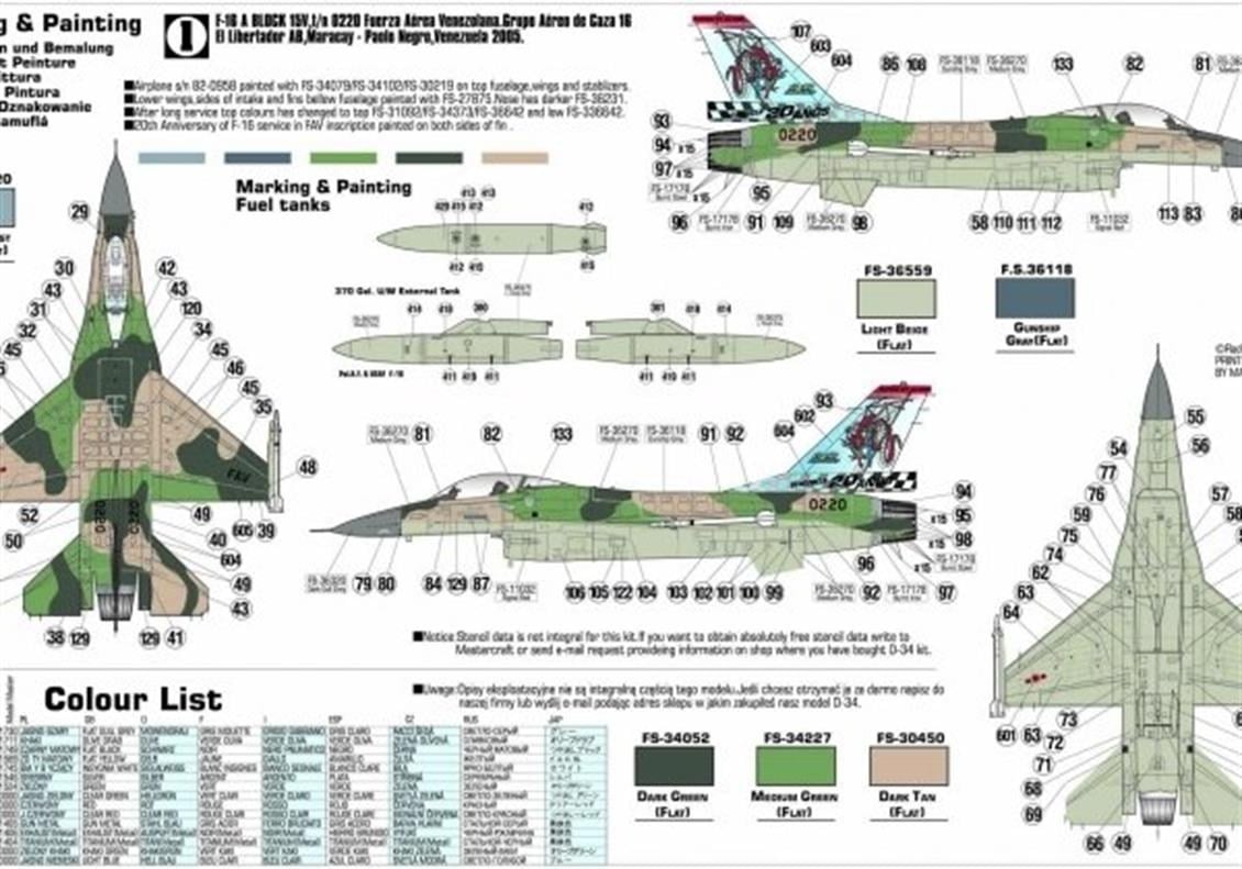 Mistercraft D034 1/72 F-16A-15 (Avcı Şahin) Savaş Uçağı Plastik Model Kiti