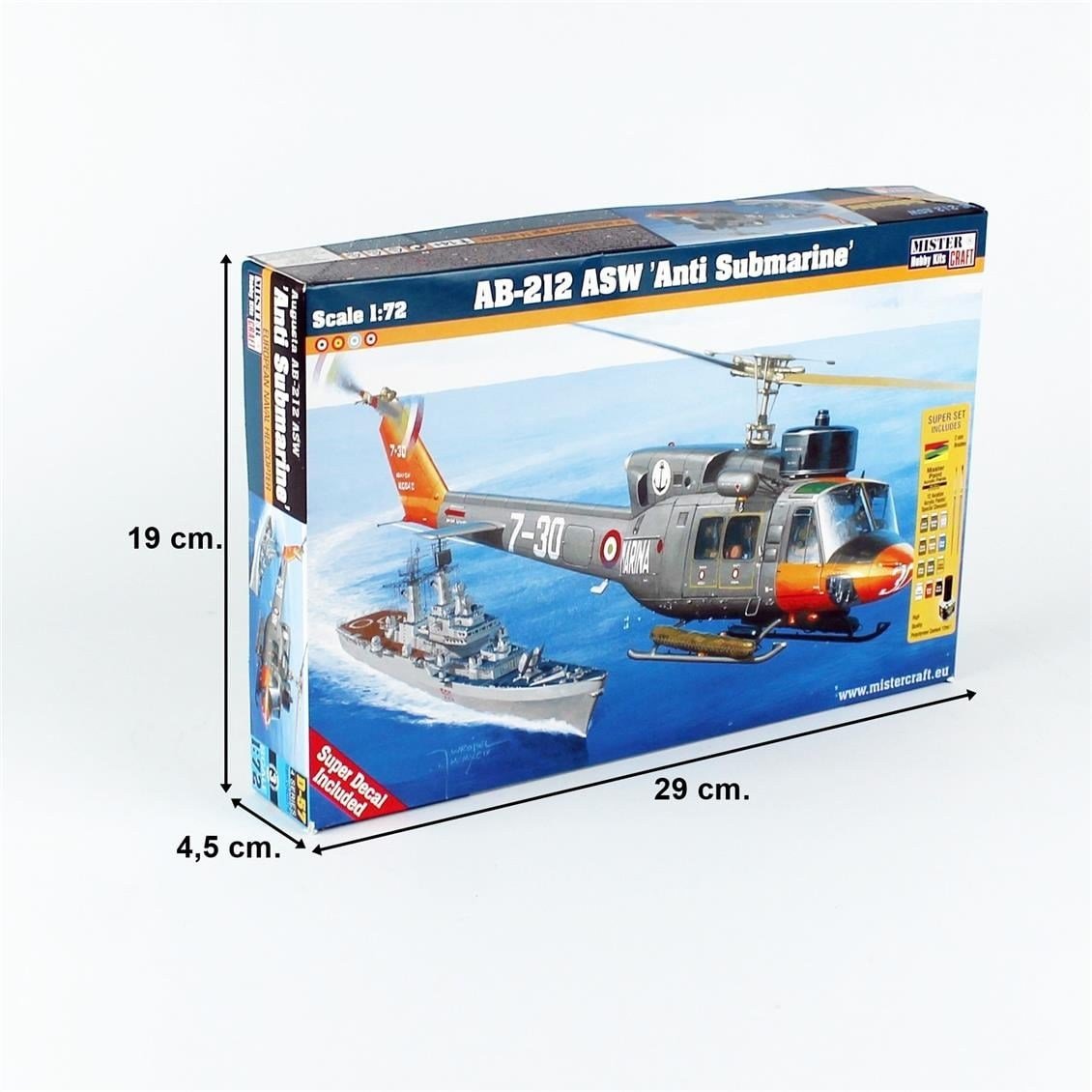 Mistercraft D057ST 1/72 AB-212 ASW Denizaltı Avcı Helikopteri Plastik Model Kiti, (12xBoya,2xFırça,Yapıştırıcılı Başlangıç Seti