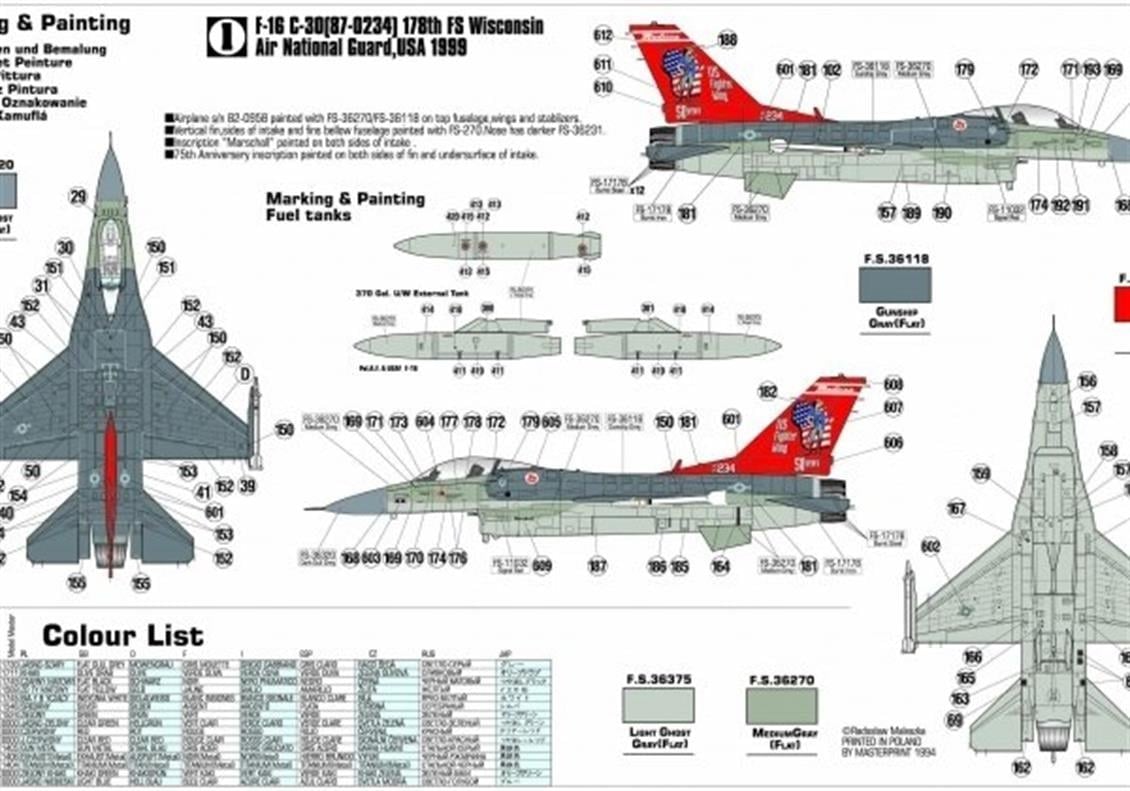 Mistercraft D074 1/72 F-16C-30 (Wisconsin ANG) Savaş Uçağı Plastik Model Kiti