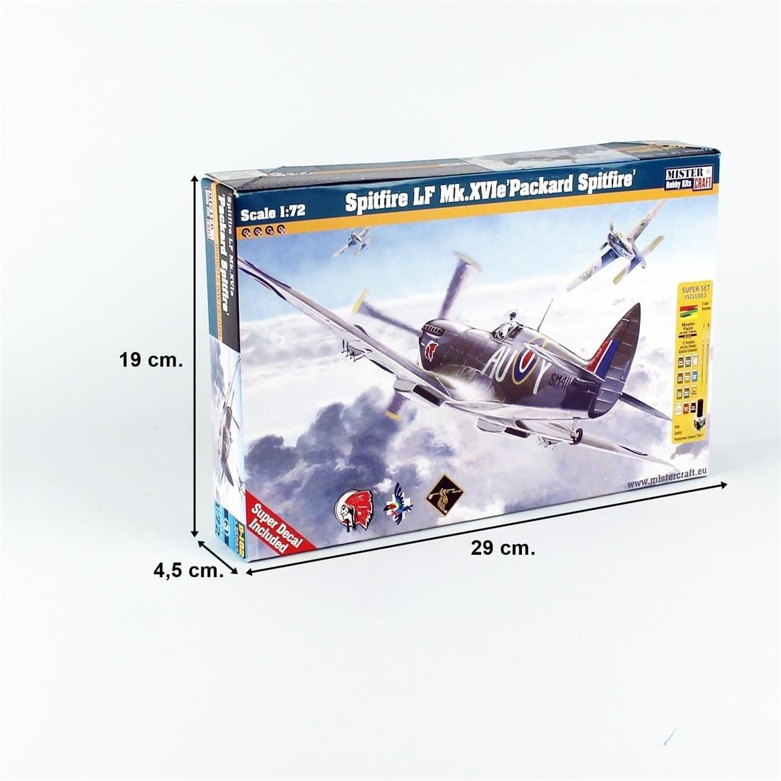 Mistercraft D182ST 1/72 Spitfire LF Mk. XVIe Packard Savaş Uçağı Plastik Model Kiti, (12xBoya,2xFırça,Yapıştırıcılı Başlangıç S