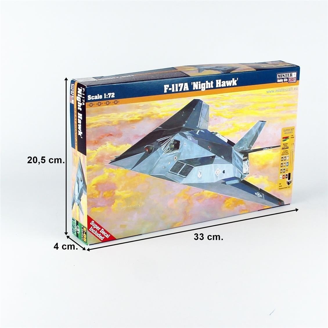 Mistercraft E005ST 1/72 F-117A (Night Hawk) Savaş Uçağı Plastik Model Kiti, (12xBoya,2xFırça,Yapıştırıcılı Başlangıç Seti)