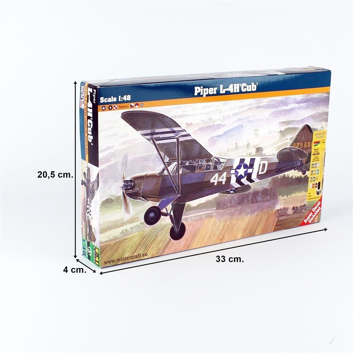 Mistercraft E041ST 1/48 Piper Cup L-4H Eğitim Uçağı Plastik Model Kiti, (12xBoya,2xFırça,Yapıştırıcılı Başlangıç Seti)