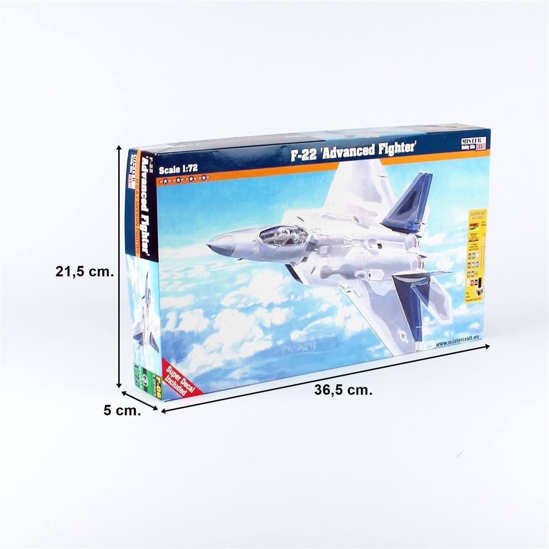 Mistercraft F006ST 1/72 F-22 Gelişmiş Avcı Uçağı  Plastik Model Kiti, (12xBoya,2xFırça,Yapıştırıcılı Başlangıç Seti)