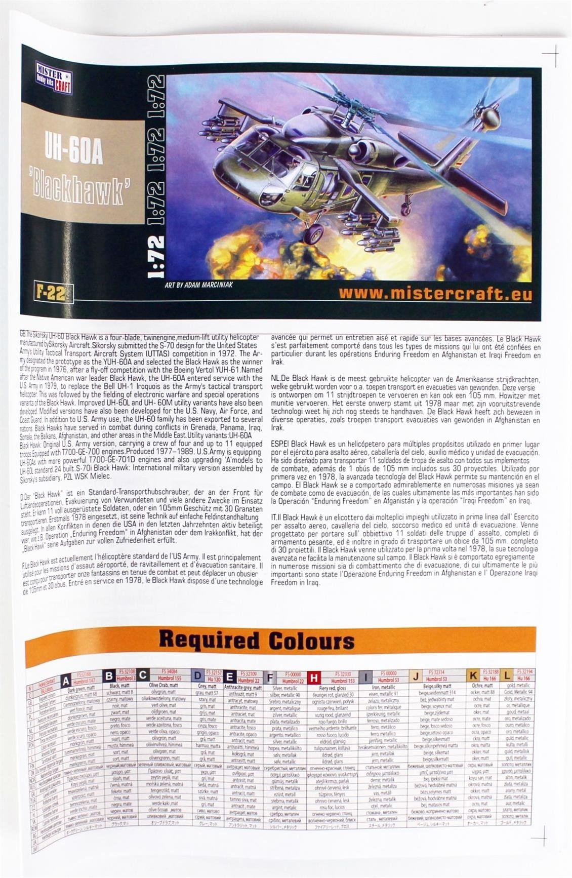 Mistercraft F022 1/72 UH-60 A Black Hawk Askeri Helikopter Plastik Model Kiti