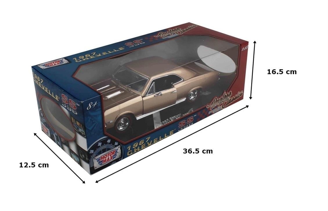 Motormax 73104 1/18 Ölçek, 1967 Chevrolet Chevelle S396, Altın Kahve, Sergilemeye Hazır Metal Araba Modeli