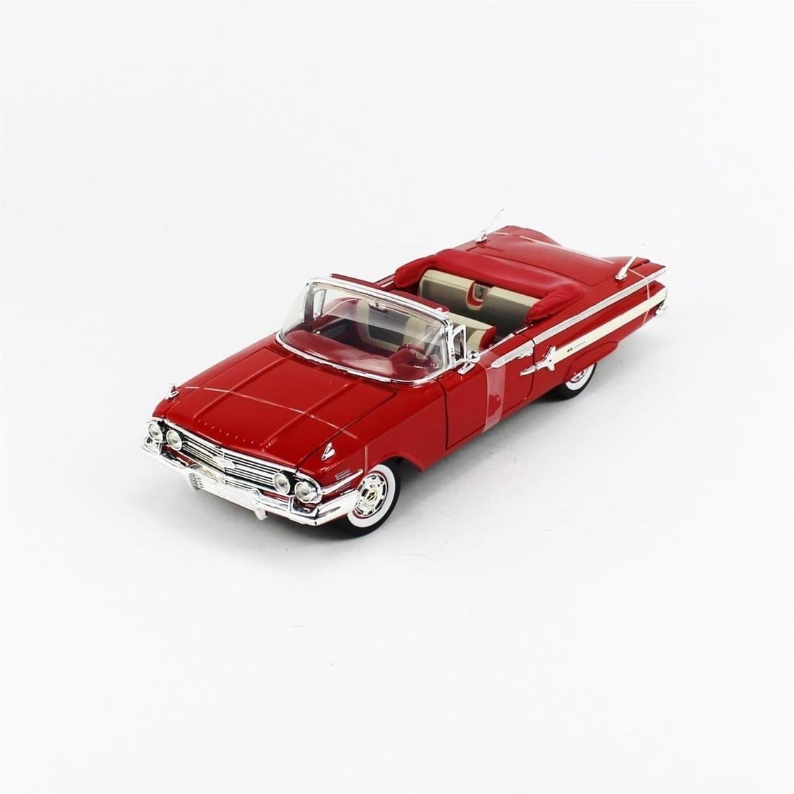 Motormax 73110 1/18 Ölçek, 1960 Chevrolet Impala Convertible, Kırmızı, Sergilemeye Hazır Metal Araba Modeli