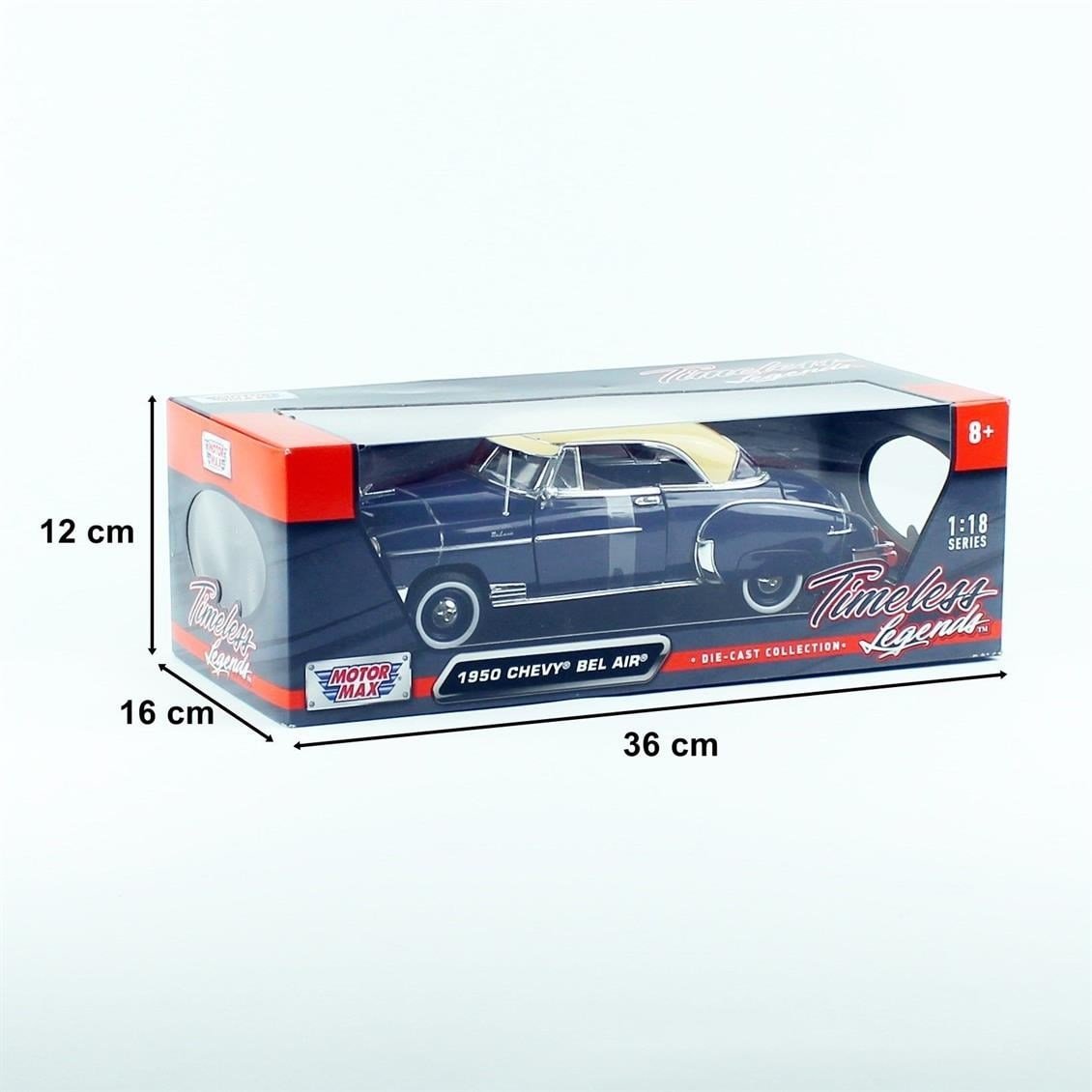 Motormax 73111 1/18 Ölçek, 1950 chevrolet bel air, Koyu Mavi, Sergilemeye Hazır Metal Araba Modeli