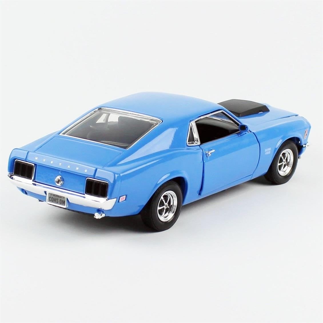 Motormax 73154 1/18 Ölçek, 1970 Ford Mustang Boss 429, Mavi, Sergilemeye Hazır Metal Araba Modeli