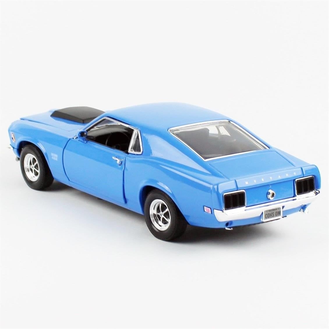 Motormax 73154 1/18 Ölçek, 1970 Ford Mustang Boss 429, Mavi, Sergilemeye Hazır Metal Araba Modeli