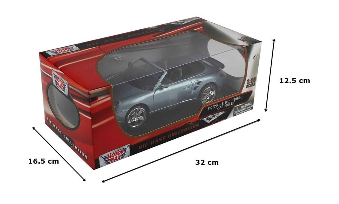 Motormax 73183 1/18 Ölçek, 2008 Porsche 911 Turbo Kabrio, Gri, Sergilemeye Hazır Metal Araba Modeli