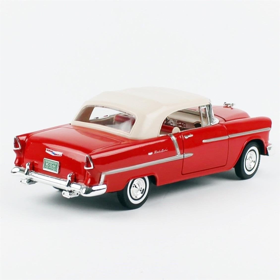 Motormax 73184R 1/18 Ölçek, 1955 Chevrolet Bel Air convertible, Kırmızı, Sergilemeye Hazır Metal Araba Modeli
