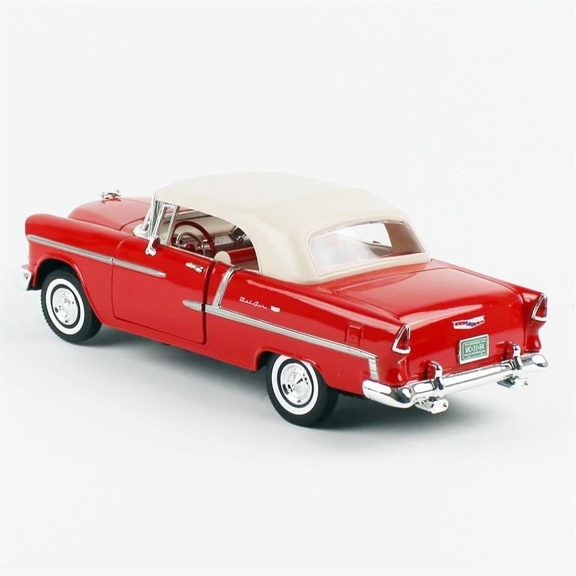 Motormax 73184R 1/18 Ölçek, 1955 Chevrolet Bel Air convertible, Kırmızı, Sergilemeye Hazır Metal Araba Modeli